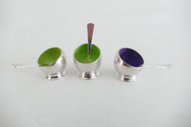A set of three Silver Amuse bowls with silver spoons - 1960's