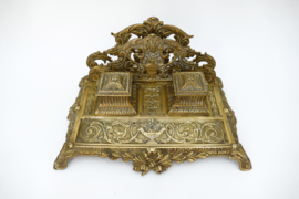 Antiek Frans messing Inktstel met brievenhouder en pennenbakje - Seconde Empire-stijl - Frankrijk, 1870-1890