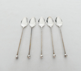 A set of 5 silver Coffee spoons with twirled stems