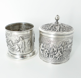 Nostalgic Old-Dutch Silver Plated Tea Caddy and Spoon Vase - H.Hooikaas for Douwe Egberts - the Netherlands, 1960s