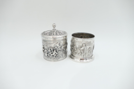Nostalgic Old-Dutch Silver Plated Tea Caddy and Spoon Vase - H.Hooikaas for Douwe Egberts - the Netherlands, 1960s