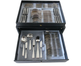 Art Deco Silver plated Cutlery Canteen - Pyramid pattern - 81-piece/6-pax. - Johann Granica, Germany c. 1930's