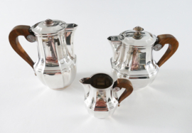 Christofle - Art Deco Silver Plated Tea and Coffee Set - 3 piece - Wooden handles - France, 1935-1983