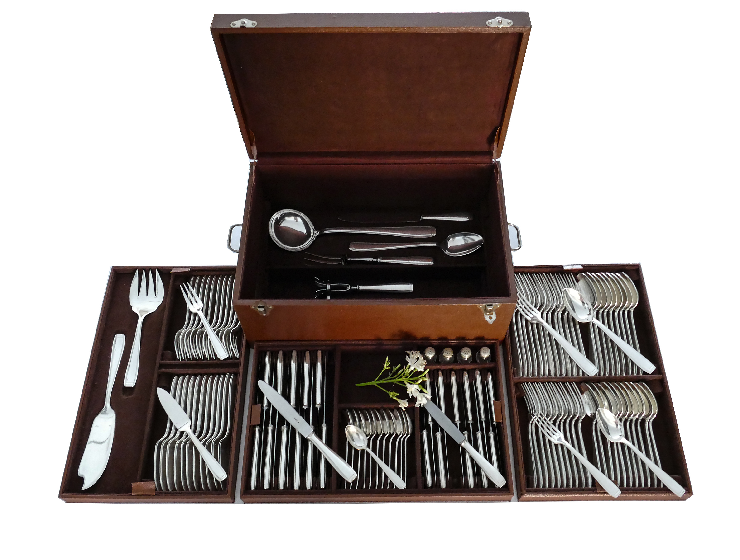 Ercuis - Verzilverde Art Deco bestekcassette - 118-delig/10-persoons - model Carthage - Frankrijk, c. 1930