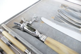 Canteen of Dinner- and Dessert knives in Bone and Silver Plate - 27-piece/12-pax. - Virole Argent, France c. 1930's