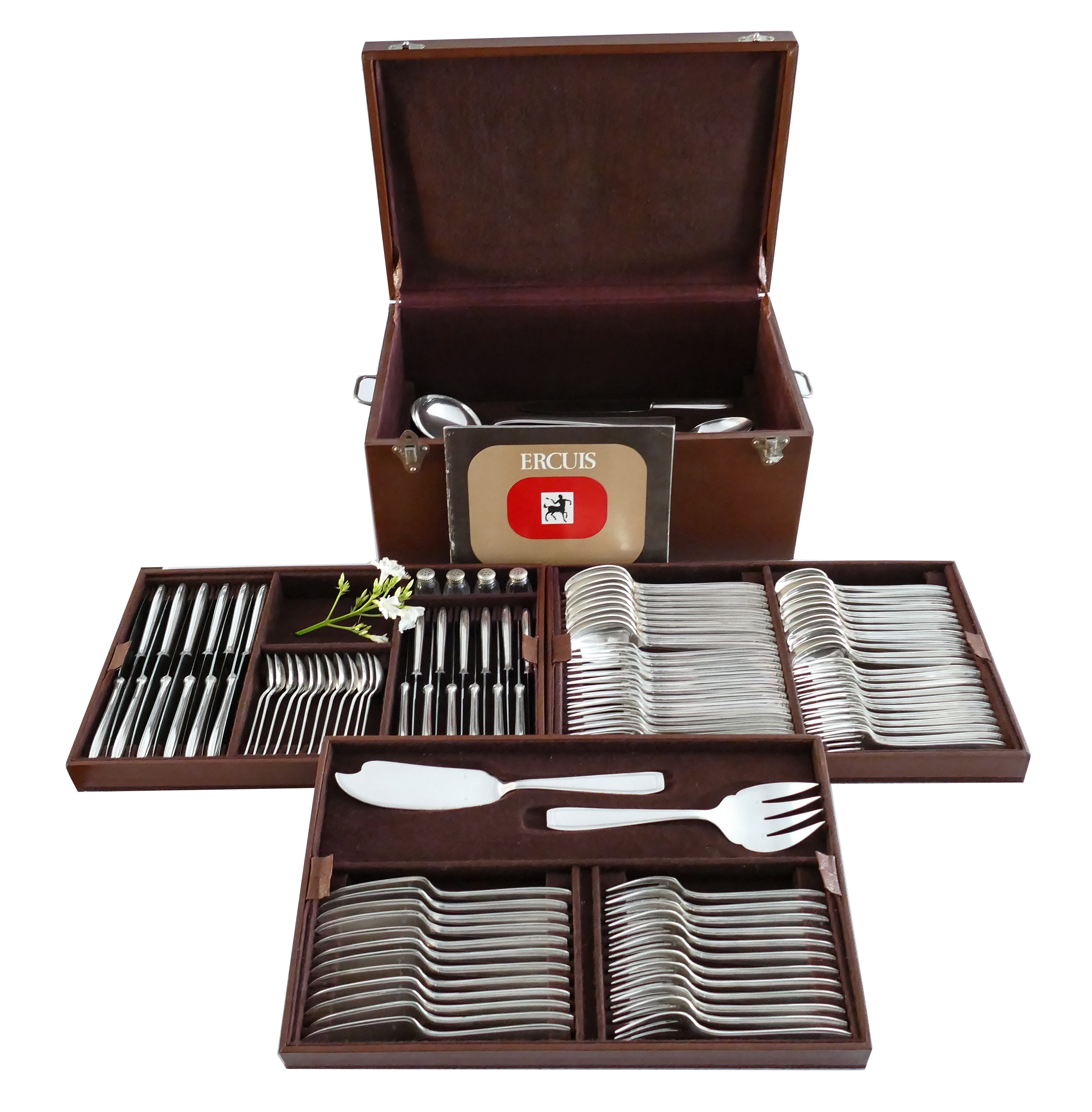 Ercuis - Verzilverde Art Deco bestekcassette - 118-delig/10-persoons - model Carthage - Frankrijk, c. 1930