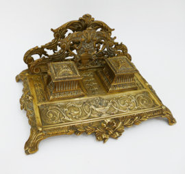 Antiek Frans messing Inktstel met brievenhouder en pennenbakje - Seconde Empire-stijl - Frankrijk, 1870-1890