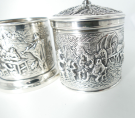 Nostalgic Old-Dutch Silver Plated Tea Caddy and Spoon Vase - H.Hooikaas for Douwe Egberts - the Netherlands, 1960s