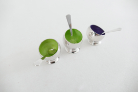 A set of three Silver Amuse bowls with silver spoons - 1960's