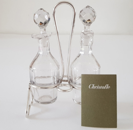 Christofle - Verzilverd Olie-en Azijnstel met Kristallen flesjes - modern design - Frankrijk, c. 1960