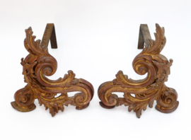 Een paar verguld bronzen vuurbokken - Rococo - 19e eeuw