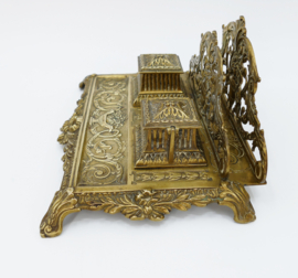 Antiek Frans messing Inktstel met brievenhouder en pennenbakje - Seconde Empire-stijl - Frankrijk, 1870-1890