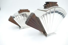 Art Deco Theepot en Suikerpot - Waaier patroon - Verzilverd & Indisch Palissander - Orfevrerie Boulenger, c. 1925
