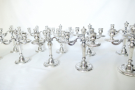 A Collection of 10 Silver Plated 3-light Candlesticks