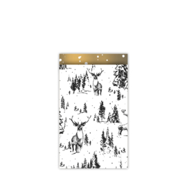 Cadeauzakje - Reindeer Forest - wit/zwart/goud - 5 stuks