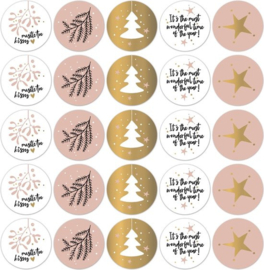 Sticker - Kerstillustraties roze - 5 stuks