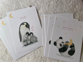 Ansichtkaart  - Pinguïns knuffel op papier