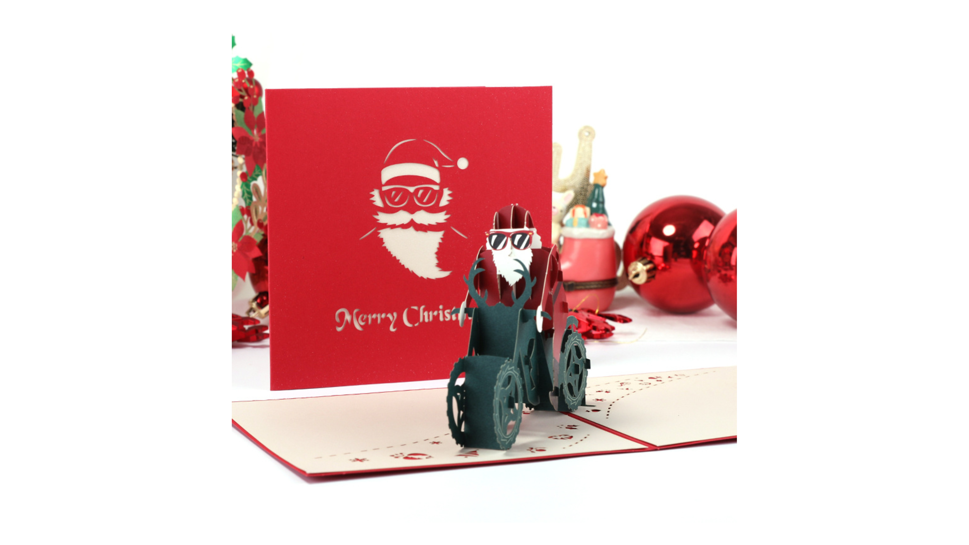 3D Pop-up Christmas card Santa Claus on a motorbike