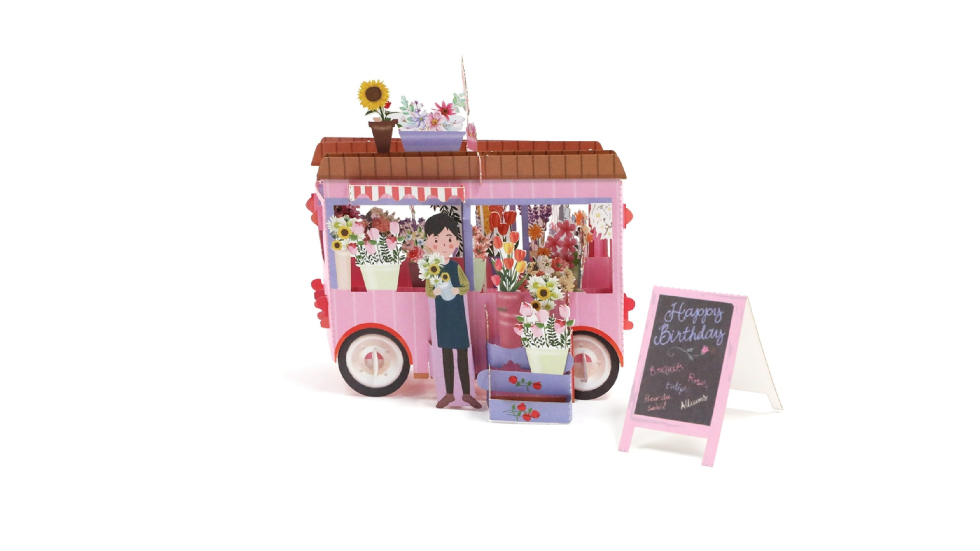3D Pop-up wenskaart Bloemistenauto – Unieke Verrassing voor Verjaardag  & Meer!