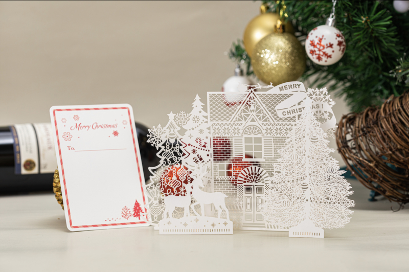 3D Pop-up Christmas Card Dreaming of a White Christmas with Message Panel