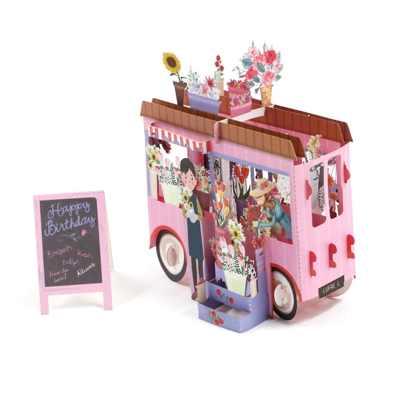 3D Pop-up wenskaart Bloemistenauto – Unieke Verrassing voor Verjaardag  & Meer!