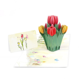 3D pop-up wenskaart met een boeket tulpen