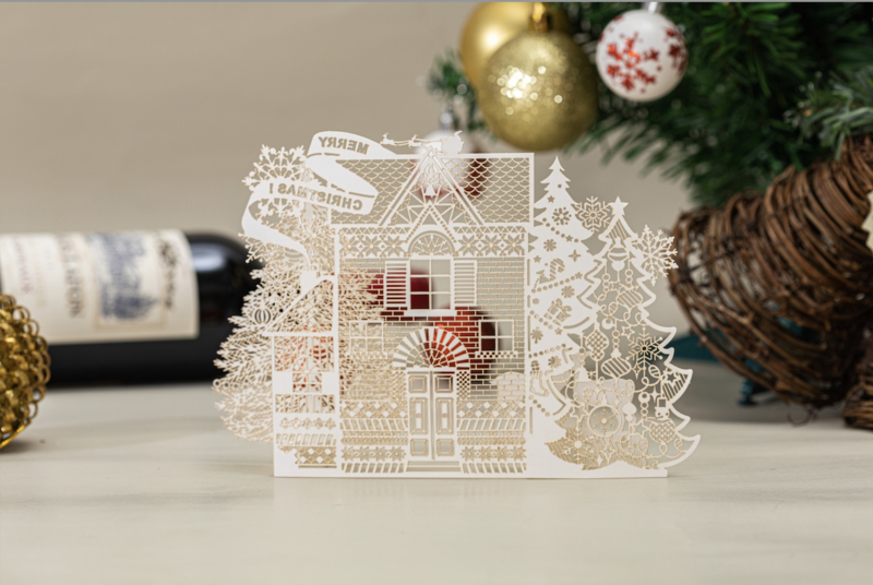 3D Pop-up Christmas Card Dreaming of a White Christmas with Message Panel