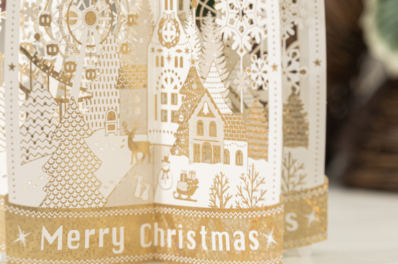 3D Pop-up Christmas card Snowflakes and golden Christmas stars