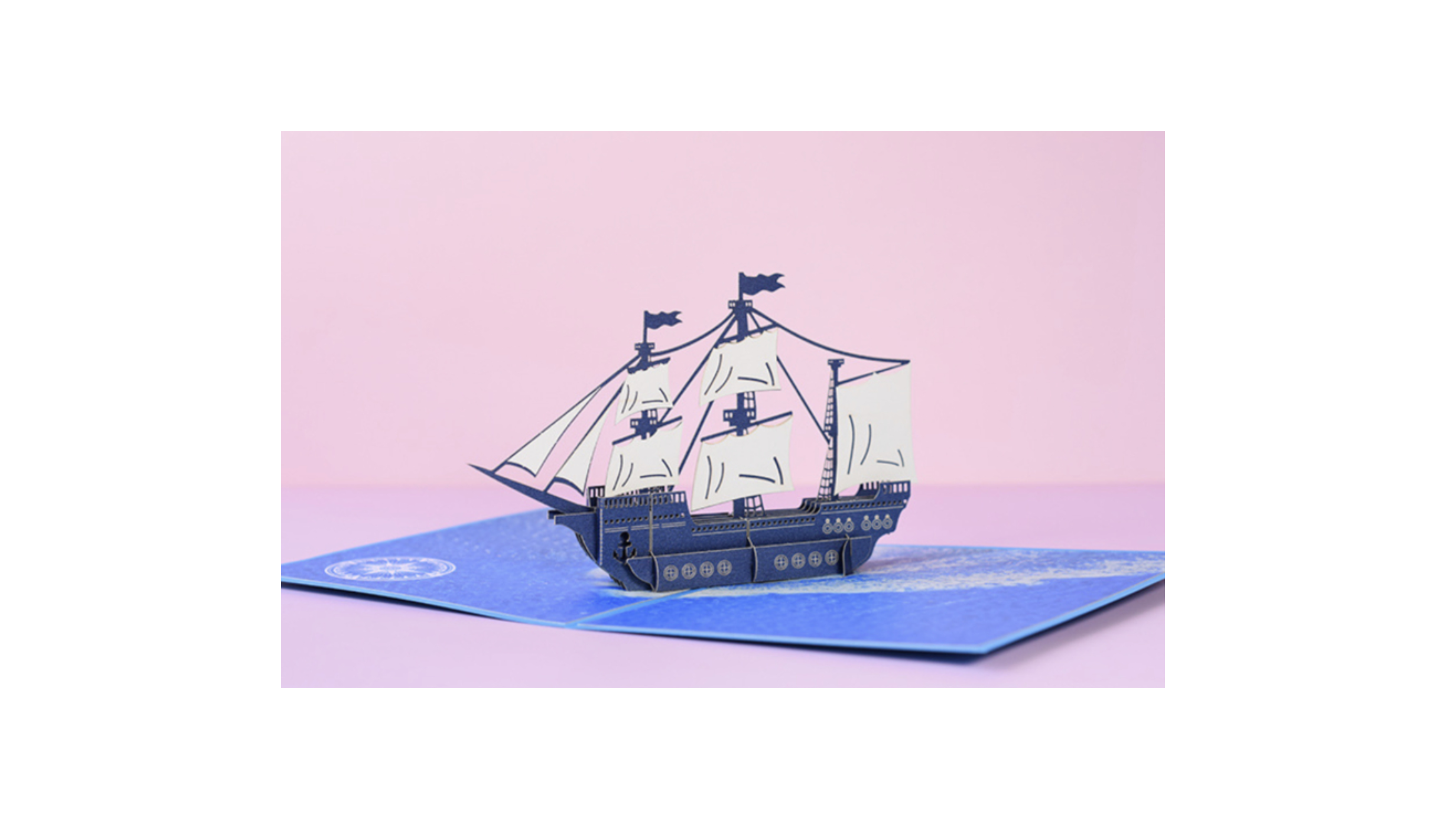 3D Pop up XL wenskaart Delfstblauw Zeilboot met berichtpaneel