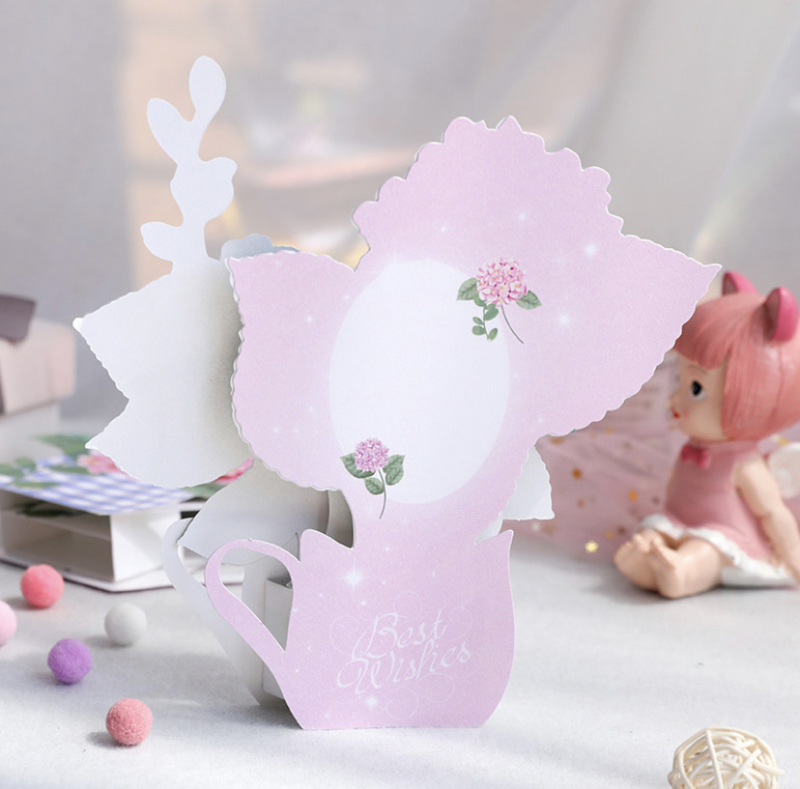 3D Pop-up bloemenkaart kleurige Hortensia's in vaas