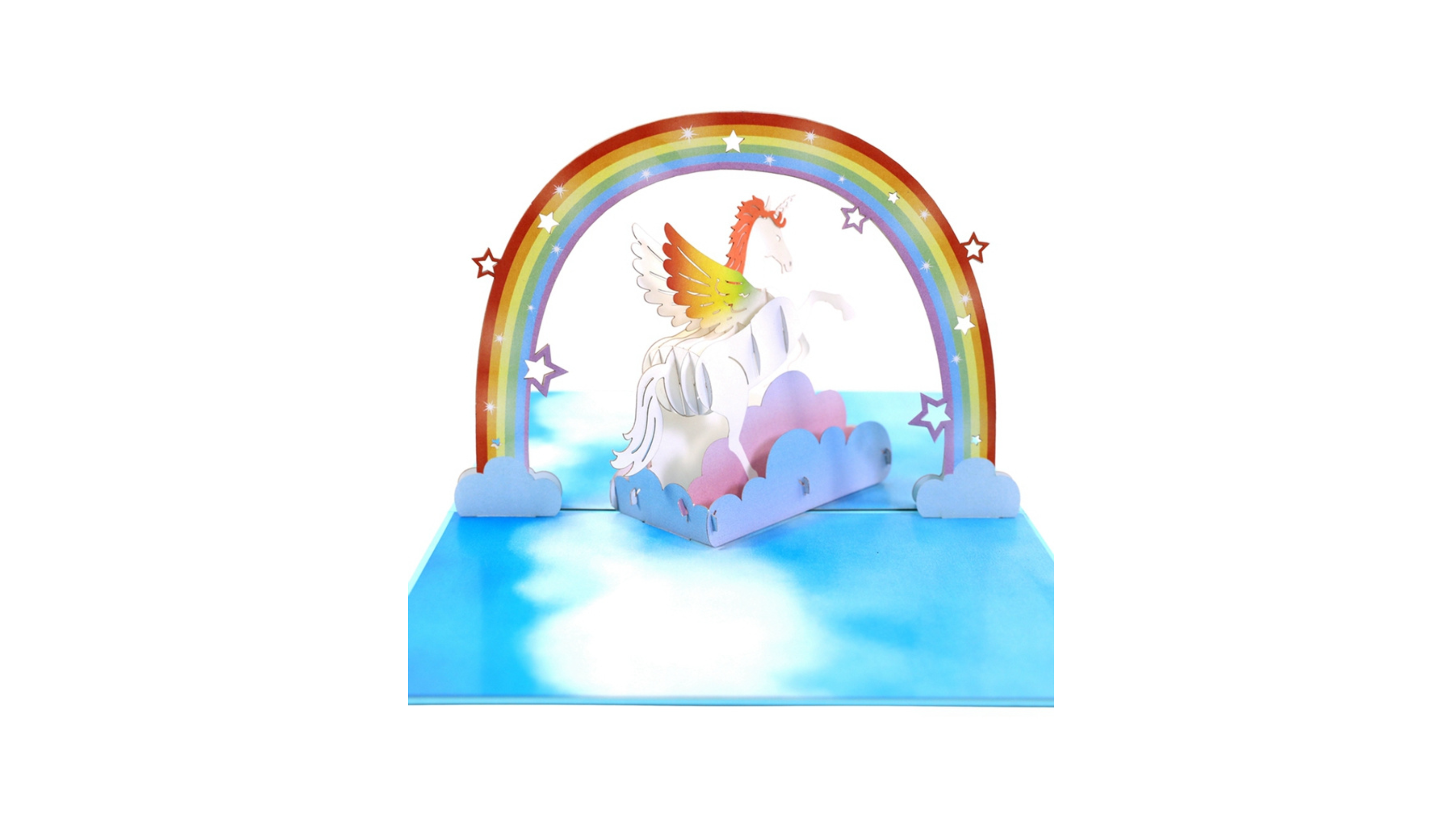 3D Pop-up kaartWenskaart witte Eenhoorn met regenboog