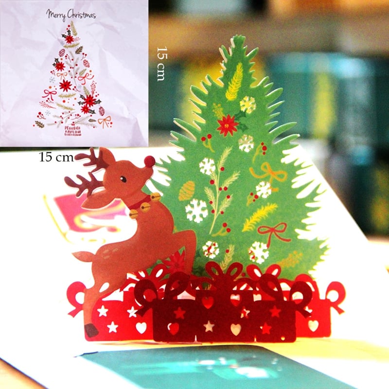3D Pop-up Christmas Card Large Christmas Tree and Deer, including message panel