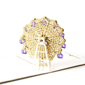 3D Pop up Wenskaart reuzenrad Felicitatie Uitnodiging Goud