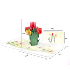 3D pop-up wenskaart met een boeket tulpen