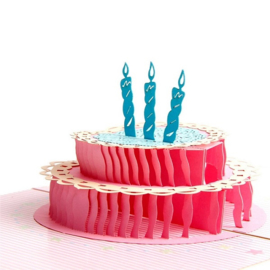 Pop up Verjaardagkaart Pink lady -Happy birthday met berichtpaneel