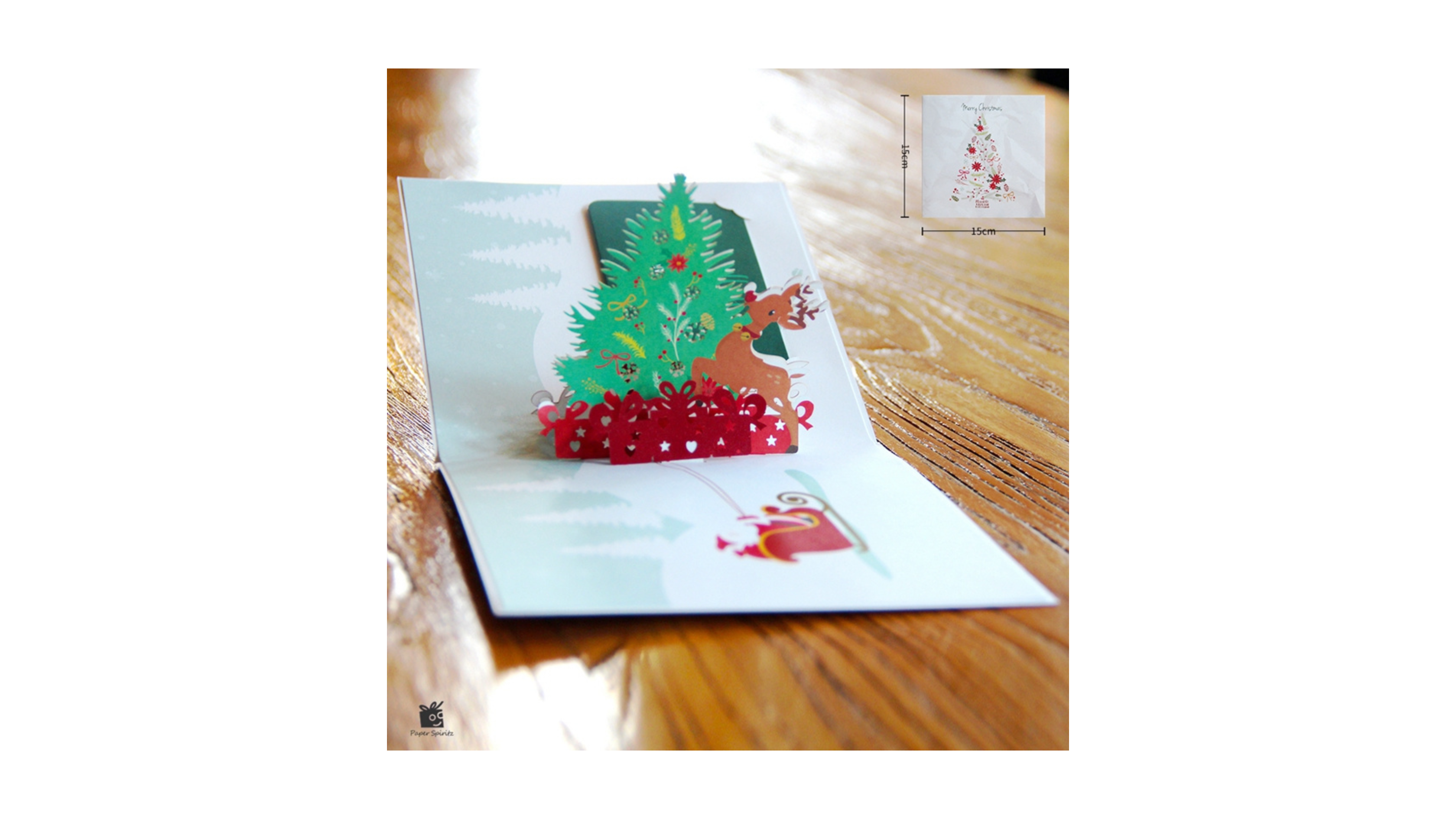 3D Pop-up Christmas Card Large Christmas Tree and Deer, including message panel