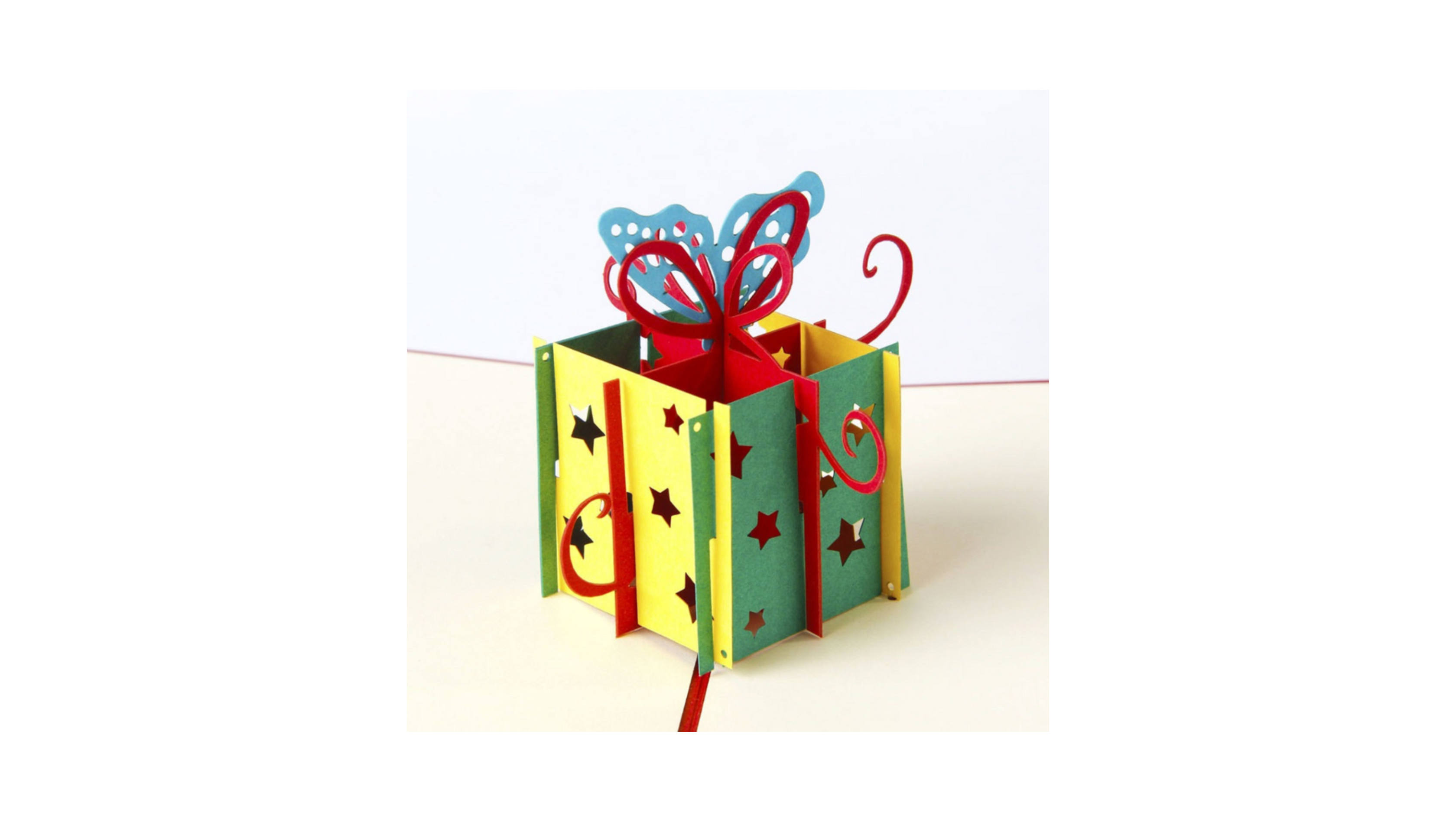 3D Pop up verjaardagskaart Vlinder & Cadeau