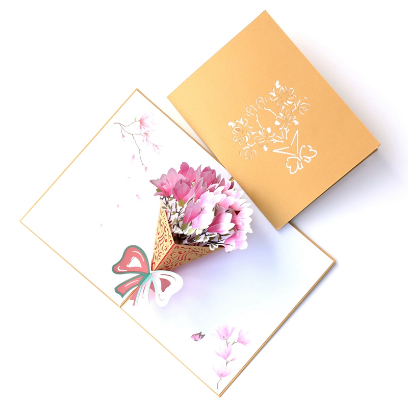 Magnolia Pop-up Kaart - Prachtig 3D Bloemenboeket voor Alle Gelegenheden