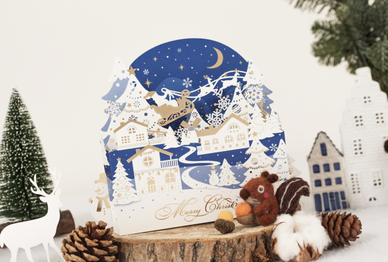 3D Pop up kerstkaart met Kerstmis scène
