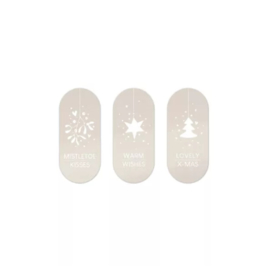 Kerststickers ovaal champagne/wit - 9 stuks