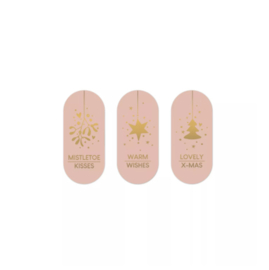 Kerststickers ovaal goud/roze - 9 stuks