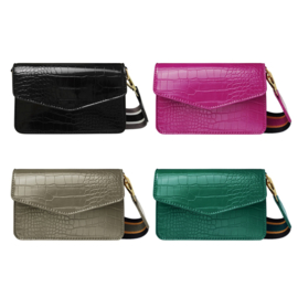 Kleine croco tas met brede tassen strap - Zwart