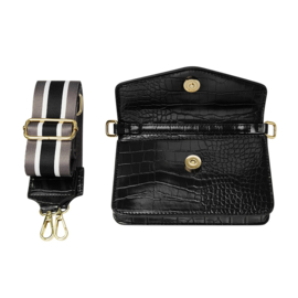 Kleine croco tas met brede tassen strap - Zwart