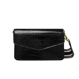 Kleine croco tas met brede tassen strap - Zwart