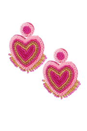 Kralen Oorbellen Hartje met franjes - Fuschia