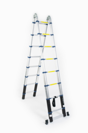 AL Ladder, Telescopische ladder 16 treeds 2.5m+2.5m=5m- Inklapbaar - Werkhoogte 5m