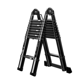 AL Ladder Professional, Black Telescopische ladder 18 treeds 2.8m+2.8m=5.6m- Inklapbaar - Werkhoogte 5.6m