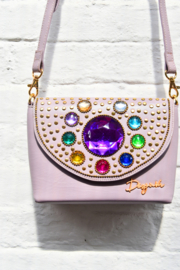 The Bling Bag - Beige with Small & Big Purple Stone Art: 0189