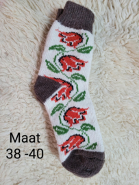 Wollen sokken met rode tulp 38-40