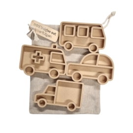 Kiddi | bio mini bakjes set | voertuigen | 4 stuks